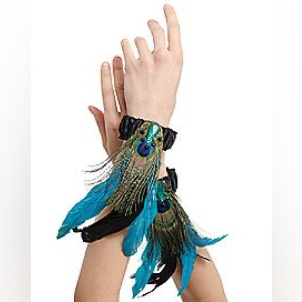 Peacock Feather Bracelet Arm Bands Cuff with Blue Accents Costume Cosplay NWT